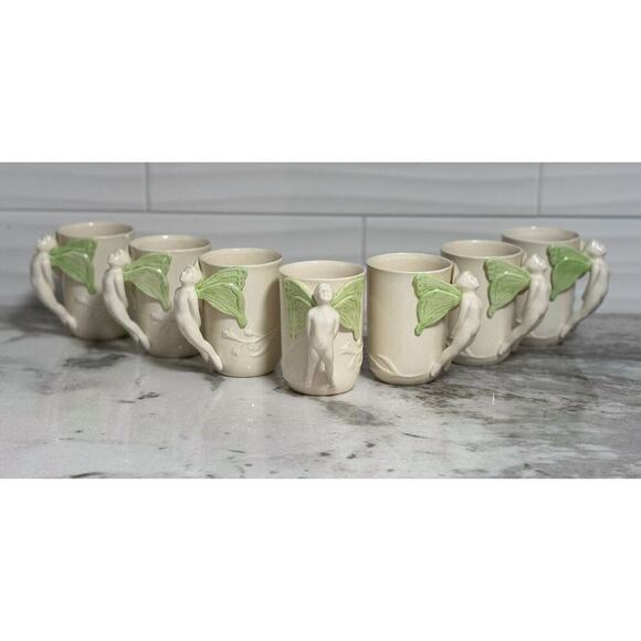 Vtg Vandor Imports 1979 Fairy Nymphs Winged Handle Coffee Cups Mugs Set 7 - Picture 1 of 13
